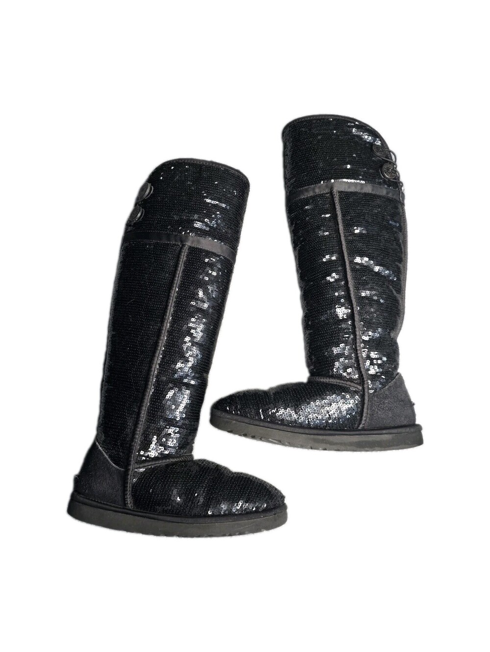 UGG Australia Over The Knee Bailey Button Sparkles Boots Black Sequin 3173 Sz 7